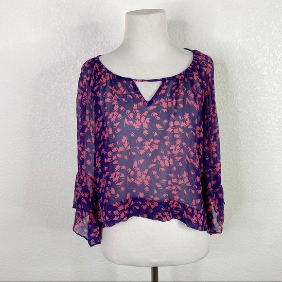 Wendy Katlen Tops - Wendy Katlen Blue Pink Floral Silk Sheer Blouse